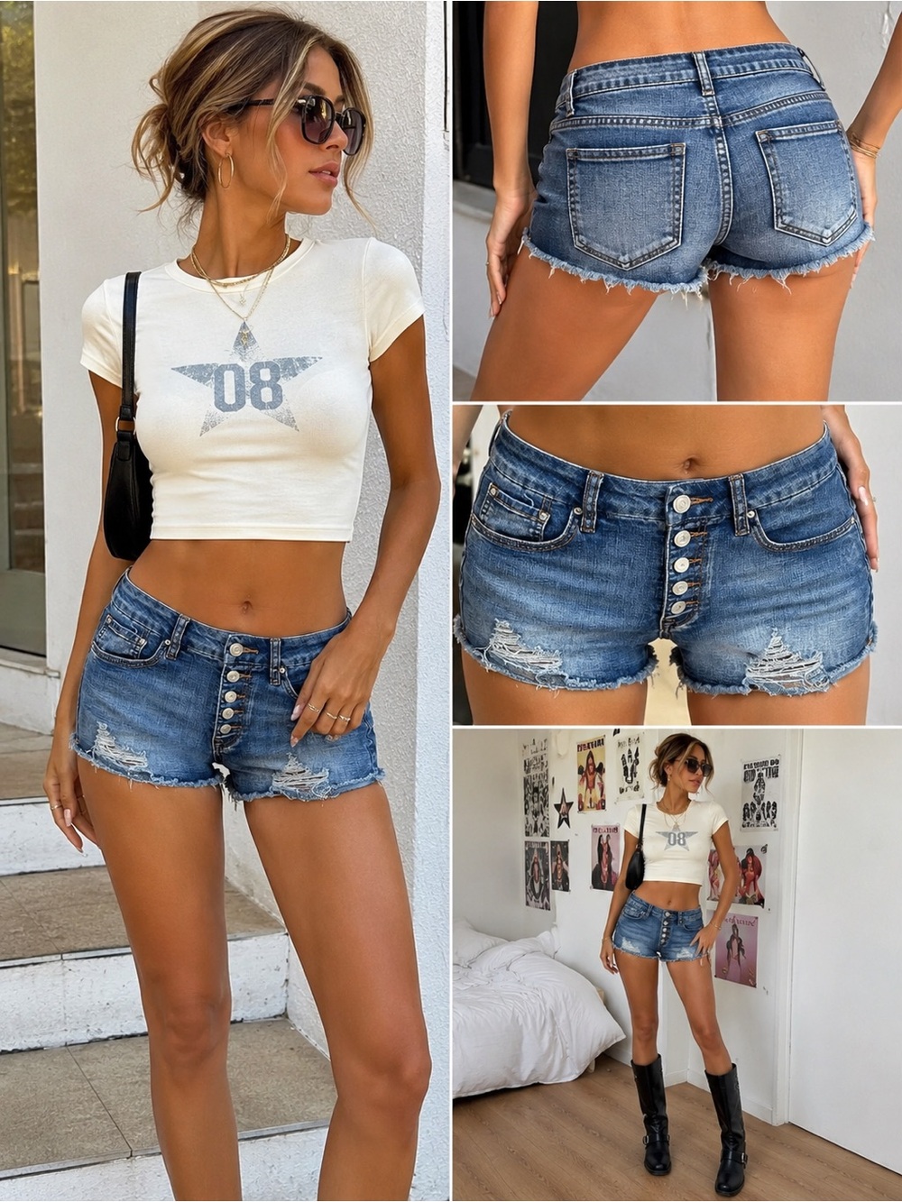 Y2K Distressed Denim Micro Shorts Low Rise 
Festival Indie Sleaze Cut Off Sz 6